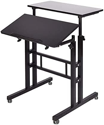 soges Adjustable Stand Up Computer Desk on Wheels Black