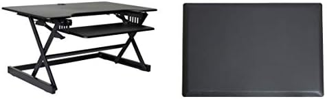 Rocelco 40" Large Height Adjustable Standing Desk Converter with Anti Fatigue Mat BUNDLE - Tall Quick Sit Stand Up Computer Workstation Riser - Retractable Keyboard Tray - Black (R DADRB-40-MAFM)