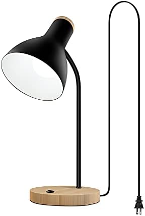 LALISU Metal Desk Lamp Table Lamp Reading Lights Arc Desk Lamps Wood Base