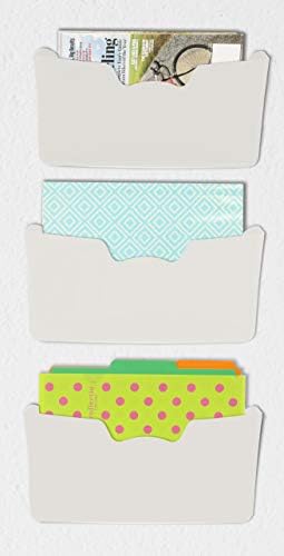 Simple Houseware White Wall Mount Single Pocket Hanging File Holder, 3-Pack