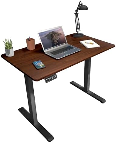 Mount-It! Motorized Standing Desk 40x24 – Height Adjustable Sit to Stand Desk for Home Office, Compact Ergonomic Workstation with Memory Presets, Black Frame with Hazelnut Woodgrain Top