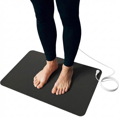 Grounding Mat, 24" x 16" Conductive Carbon Ground Pad with 15 Foot Cord, Non-Slip Rubber Backing, Portable Indoor Grounding for Desk, Floor, Home, Office, Wellness Routine