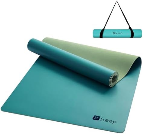 KEEP Rubber Yoga Mat - Professional Sweat Absorbent PU & Natural Rubber. Non Slip Workout Mats for Women & Men, 5mm Thick, 72"x26" Extra Long Wide Pad for Hot Yoga, Pilates, HIIT, Home Gym - Strap Included