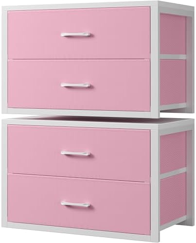 BOLUO Stackable Closet Drawers for Clothes Organizers and Storage Fabric Pink 2 Drawer Dresser for Bedroom 2 Packs Modern Large