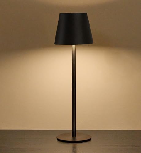 Cordless Table Lamp, Portable Battery Operated Lamp with 3 Color Temps and Stepless Dimming, Rechargeable Table Lamp for Dinner, Desk, Cafe, Outdoor (Black)