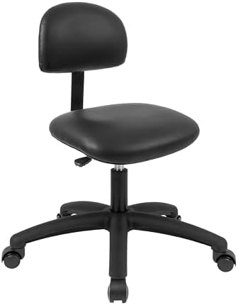 FSS Series Square seat Low (17"-22") seat Height Chair. Vinyl-for Office, Garage, Desk, Shop, Computer, Doctor, Medical, Easy to Clean! (Black, Low, Self Braking Casters)