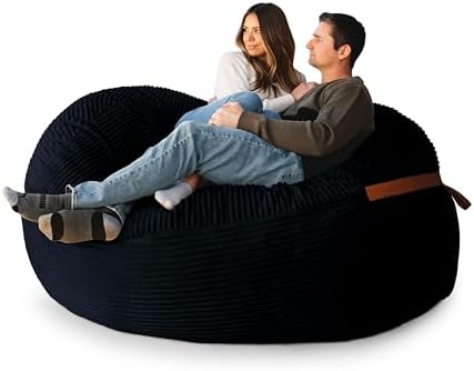 Big Joe Fuf 7Ft Giant Foam Bean Bag Chair, Oversized Couch with Removable Cover for Kids, Teens, Adults, Black Licorice Corded Plush, 7 Foot