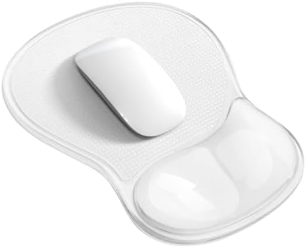 Mouse Pad with Wrist Rest,Ergonomic Mouse Pad with Comfortable Gel Wrist Rest Support and Non-Slip PU Base for Easy Typing Pain Relief, Durable and Washable (Transparent White)