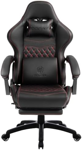 Dowinx Gaming Chair Big and Tall, Ergonomic Game Chair for Adults with Footrest and Massage Lumbar Support, High Back Computer Gamer Chair PU Leather, 350Lbs, for Office, Home, Black