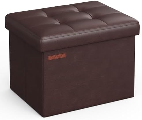 SONGMICS Small Folding Storage Ottoman, 12.2 x 16.1 x 12.2 Inches