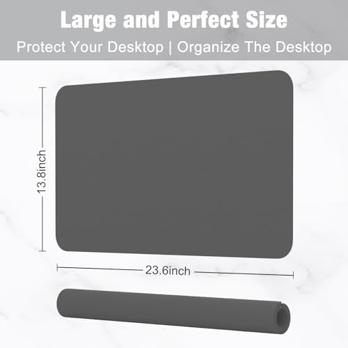 Hsurbtra Desk Pad, 23.6" x 13.8" PU Leather Desk Mat, M Extended Mouse Pad, Waterproof Desktop Blotter Protector, Non-Slip Ultra Thin Small Laptop Keyboard Writing Mat for Office Home, Dark Gray