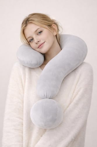 EVOLIVE Question Mark Neck Pillow 15"x24", Velvet Support (Light Grey)