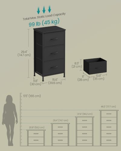 SONGMICS Dresser for Bedroom, Small Dresser with 3 Fabric Drawers