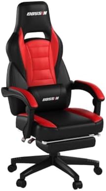 BOSSIN Racing Style Gaming Chair, Leather Computer Desk Chair with Footrest and Headrest, Ergonomic Heavy Duty Design, Large Size High-Back E-Sports, Big and Tall Gaming Chair