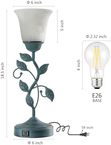 Vintage Touch Table Lamp for Living Room with 2 USB C+A Ports