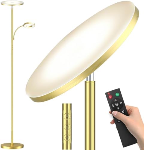 marctronic Polished Gold Floor Lamp, 42W 4000LM Premium Brightness, Luxury Decor Finish & Smart Plug Compatible, Touch Control Dimmable Reading Lamp for Living Room