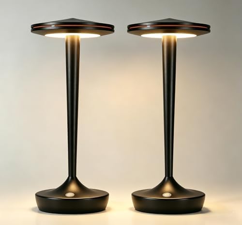 YHT Cordless Table Lamps Rechargeable for Restaurant (2 Black)