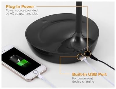 Bostitch Office KT-VLED1502-BLK Gooseneck LED Desk Lamp with USB Charging Port, Dimmable, Black