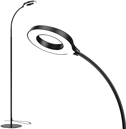 JKSWT LED Floor Lamp, 3 Brightness Levels Eye-Caring Dimmable Standing Reading Lamp 4000K Colors temperatures with Adjustable for Living Room Bedroom Reading - Black