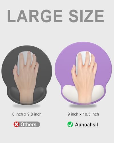 Auhoahsil Ergonomic Mouse Pad with Wrist Rest, Comfortable Silicone Non-Slip Computer Pain Relief Gel Mouse Mat with Wrist Support for Gaming, Work, Office, Women & Men, Cute Pattern, Purple Beige