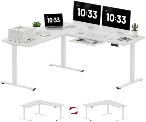 SANODESK 71x63 Electric L-Shaped Corner Standing Desk with Storage