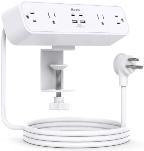 Mifaso PD65W Desk Clamp Power Strip, 1080J Surge Protector, 2 USB C