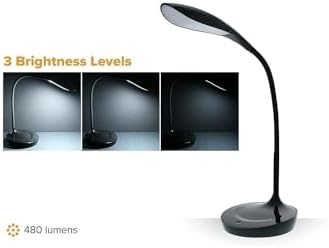 Bostitch Office KT-VLED1502-BLK Gooseneck LED Desk Lamp with USB Charging Port, Dimmable, Black