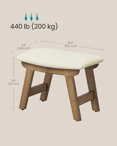 SONGMICS Foot Stool Ottoman, Padded Foot Rest Under Desk, Solid Wood Frame