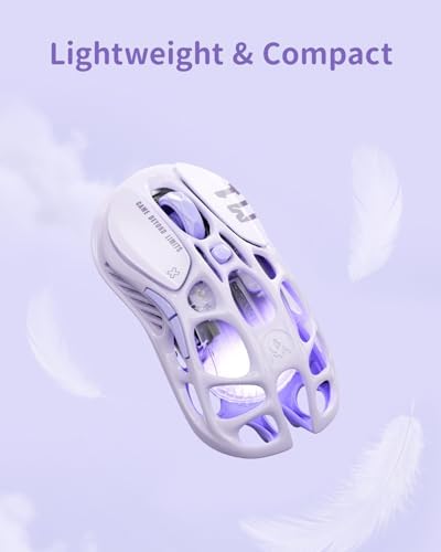 GravaStar Mercury M1 Pro Gaming Mouse, Lightweight Magnesium Alloy, 26,000 DPI, PAW3395DM Sensor, 5 Programmable Buttons, Support Wired/2.4GHz/BT, Up to 200 Hours Battery Life (Lavender Purple)