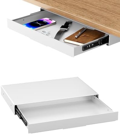 PUTORSEN Under Desk Storage Drawer 14.8" Wide - Smooth Slide Out Organizer for Standing Desk & Home Office, Max Load 17.6 lbs, Quiet Glide, White