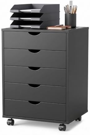 5 Drawer Mobile File Cabinet, Vertical Rolling Filing Cabinet
