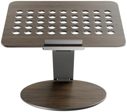 KU XIU Adjustable Laptop Stand with 7-in-1 Hub, Foldable Portable Aluminum Laptop Riser with 360° Swivel Base for Desk, Ergonomic Computer Notebook Stand Holder for All Laptops 10-17"-Gray (Wooden)