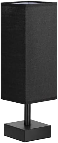 aooshine Small Bedside Table Lamp for Bedroom - Square Black Fabric Shade
