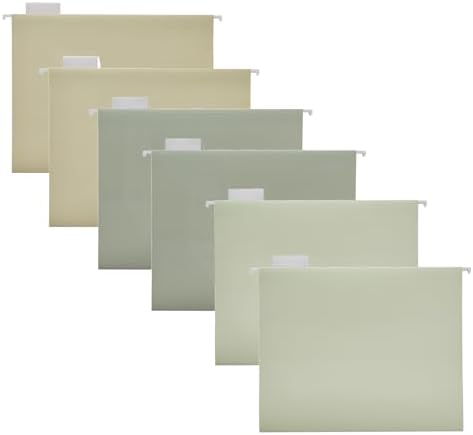 6 Pack Hanging Folder File Cabinet Organizer Letter Size 1/5 Cut Adjustable Label Decoration Home Office School Classroom, Green