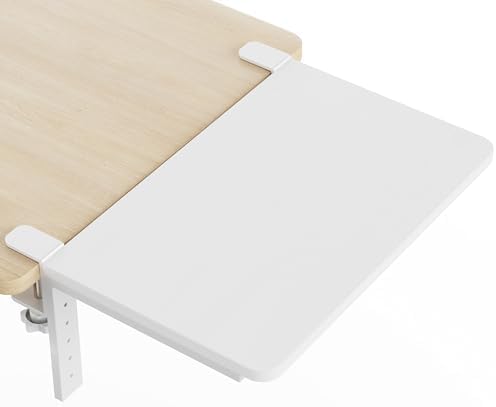 Desk Extender, 15-inch Clamp-On Desk Shelf, Height-Adjustable Desktop Shelf Organizer for Monitors Office and Gaming Accessories, Arm Support Table Extension, 44lbs Heavy Duty, White