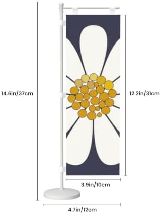Daisy-White Floral Design Deluxe Desk Flag Set, 12 x 4 Inch Miniature Table Flag with 14" Pole & Stand Base