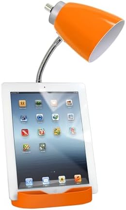 Simple Designs LD1093-ORG 18.5" All-in-One Gooseneck Desk Lamp with iPad Stand, Book Holder, and Convenient USB Port, for Office, Bedroom, Living Room, Orange
