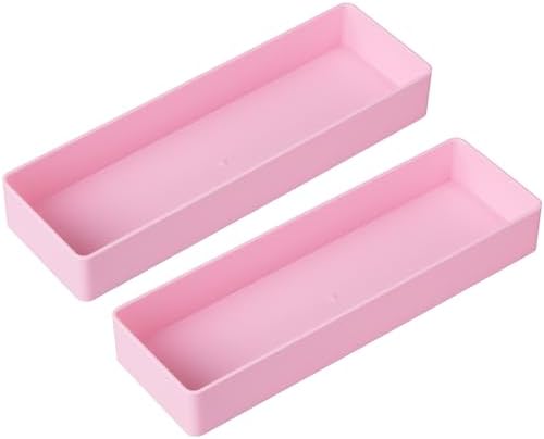 Teling 2 Pcs Pink Plastic Desk Drawer Organizer Pen Tray Shallow