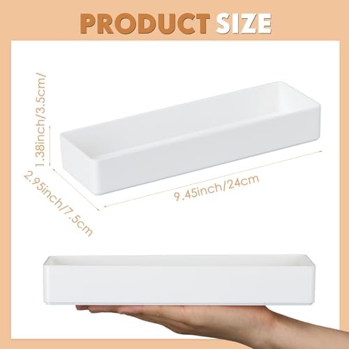 Teling 2 Pcs White Plastic Desk Drawer Organizer Pen Tray Shallow