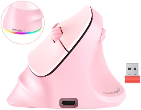 MEETION Ergonomic Wireless Vertical Mouse, Rechargeable, Pink