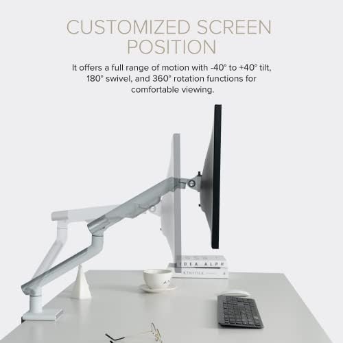 POUT E12 Dual Monitor Arm Mount Stand – Adjustable Full Motion Desk Mount for 17’’-32’’ Screens, Supports 4-22lbs per Arm, VESA 75x75mm & 100x100mm (White/Silver)
