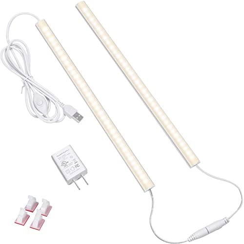 LED Under Cabinet Lighting, 2pcs x 12 Inch Dimmable, USB Plug-in Under Counter Lights with Memory Function, Natural White 4000K