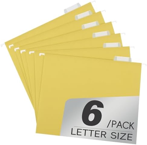 pmybupo Colored File Folders,6 Pack Yellow Letter Size Hanging File Folders with 1/5-Cut Tabs,Ideal for Home and Office Organization and Papers Classification