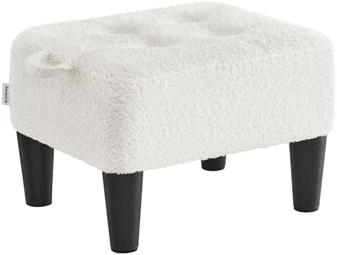SONGMICS Foot Stool, Small Teddy Fleece Ottoman with Thick Cushion