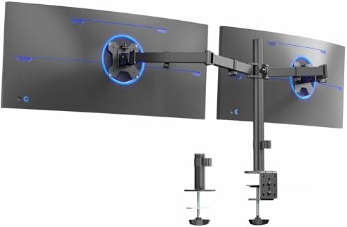 VIVO Dual Ultrawide Monitor Desk Mount, Heavy Duty Fully Adjustable Steel Stand, Holds 2 Computer Screens up to 38 inches and Max 22lbs Each, Black, STAND-V038