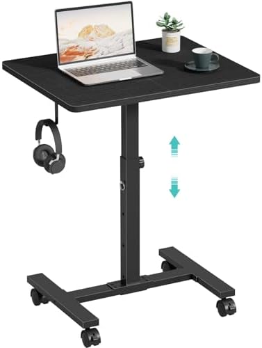 WINAZ Small Portable Laptop Rolling Desk - 24 Inch Mobile Computer Desk Adjustable Height with Wheels for Small Spaces Home Office, Kids Couch Desks Side End Table, Black