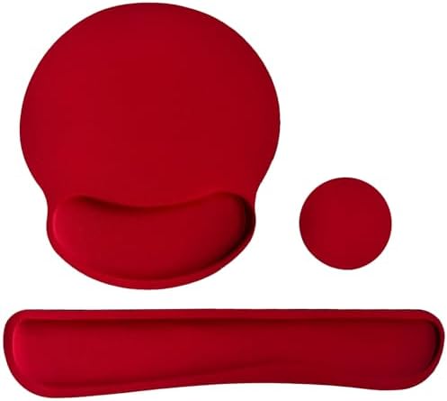 Keyboard Wrist Rest Pad Mouse Pad with Wrist Support Set of 3, Mousepad with Non-Slip Rubber Base, Ergonomic Memory Foam Mouse Wrist Cushion Support for Home Office Laptop Computer Gaming, Red