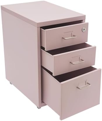 CNCEST 2-Drawer Vertical Metal File Cabinet Pink Lockable Rolling Casters