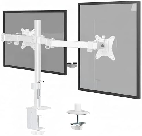 Mount-It Dual Monitor Mount Arm for Desk, Full Motion White Steel 17-32 in