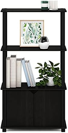 Furinno GO GREEN Storage Shelves, 4-Tier Book Shelf, Bookcase, Display Shelf with Open Shelf and Closed Storage, for Organization and Storage, Living Room, Garage, Home Office, Espresso